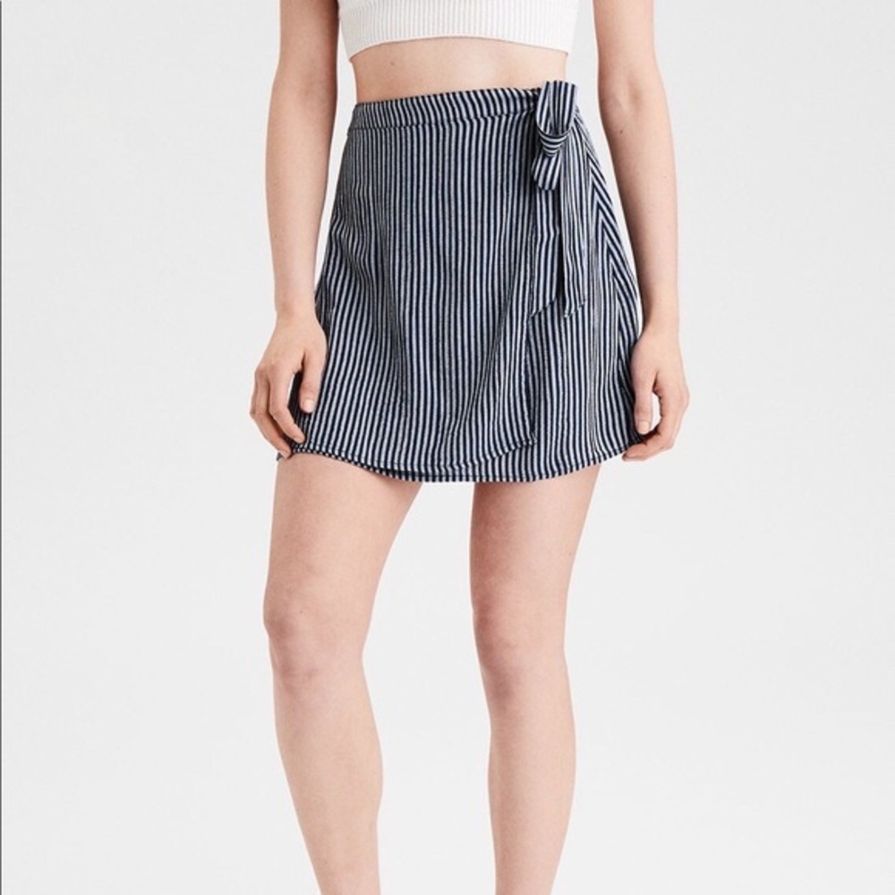 American Eagle Navy Striped Wrap Skirt, XS